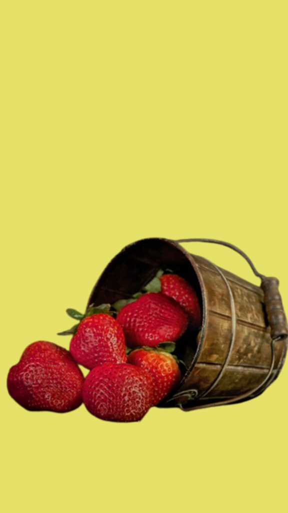 strawberries in a can yellow background