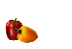 yellow and red pimento peppers on a white background